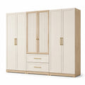 Armadio guardaroba a 6 ante e 2 cassetti, 270 × 60 × 220 cm, avorio e rovere chiaro
