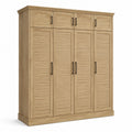 Armadio guardaroba a 8 ante, finitura rovere naturale e maniglie nere, 180 × 55 × 220 cm