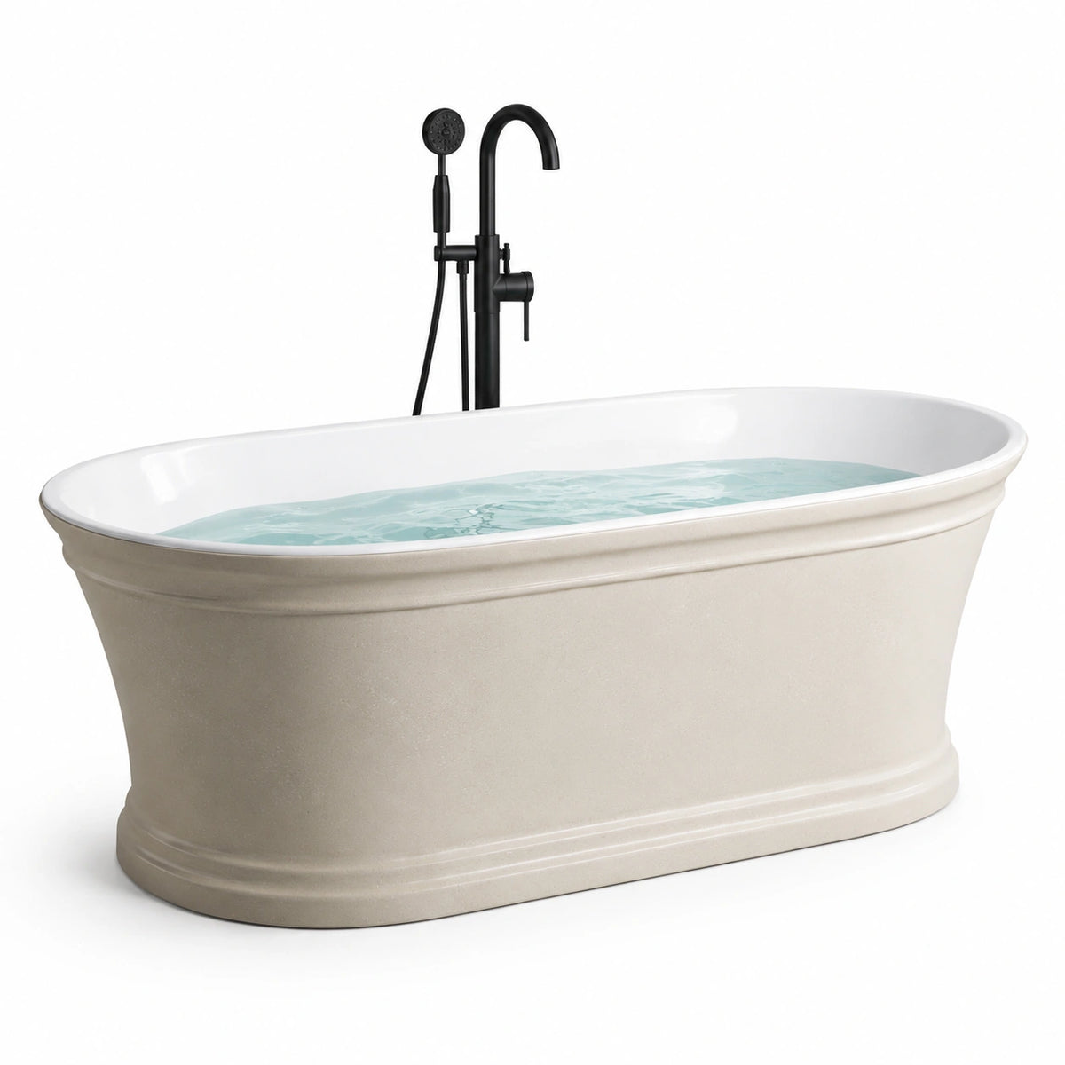 Vasca da bagno autoportante ovale in materiale composito, bianco e crema, 170 × 80 × 70 cm