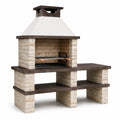 Barbecue da giardino in muratura con camino e piano laterale, 160 × 70 × 220 cm, bianco, marrone, beige e nero