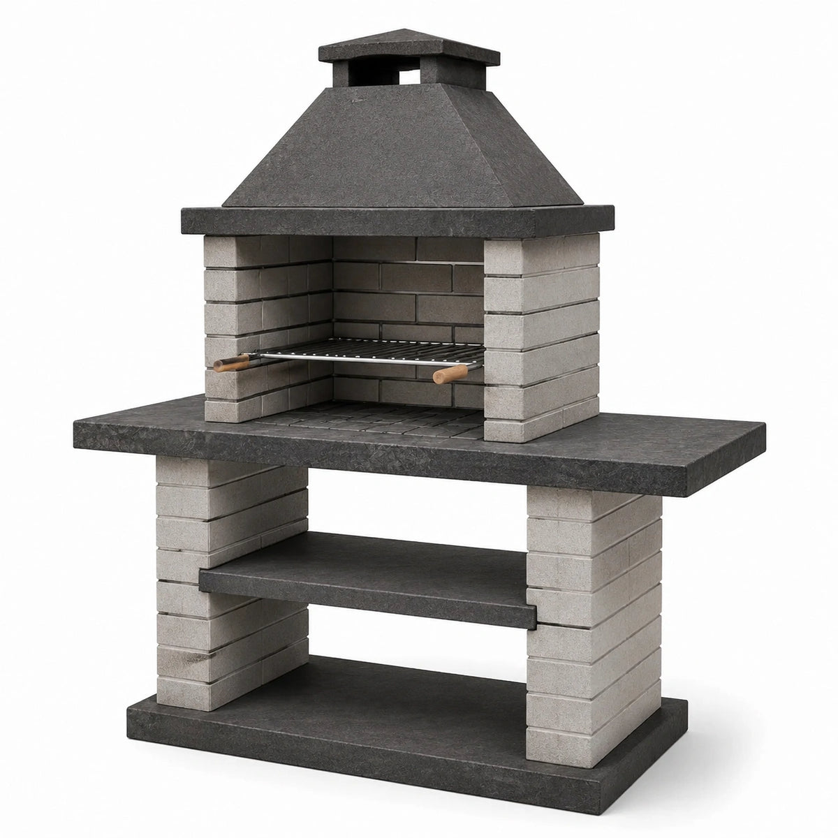 Barbecue da giardino grigio chiaro e antracite con griglia, cappa, piano di lavoro e ripiano, 120 × 70 × 180 cm