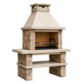 Barbecue da giardino in pietra beige e marrone con griglia regolabile e cappa, 120 × 65 × 220 cm