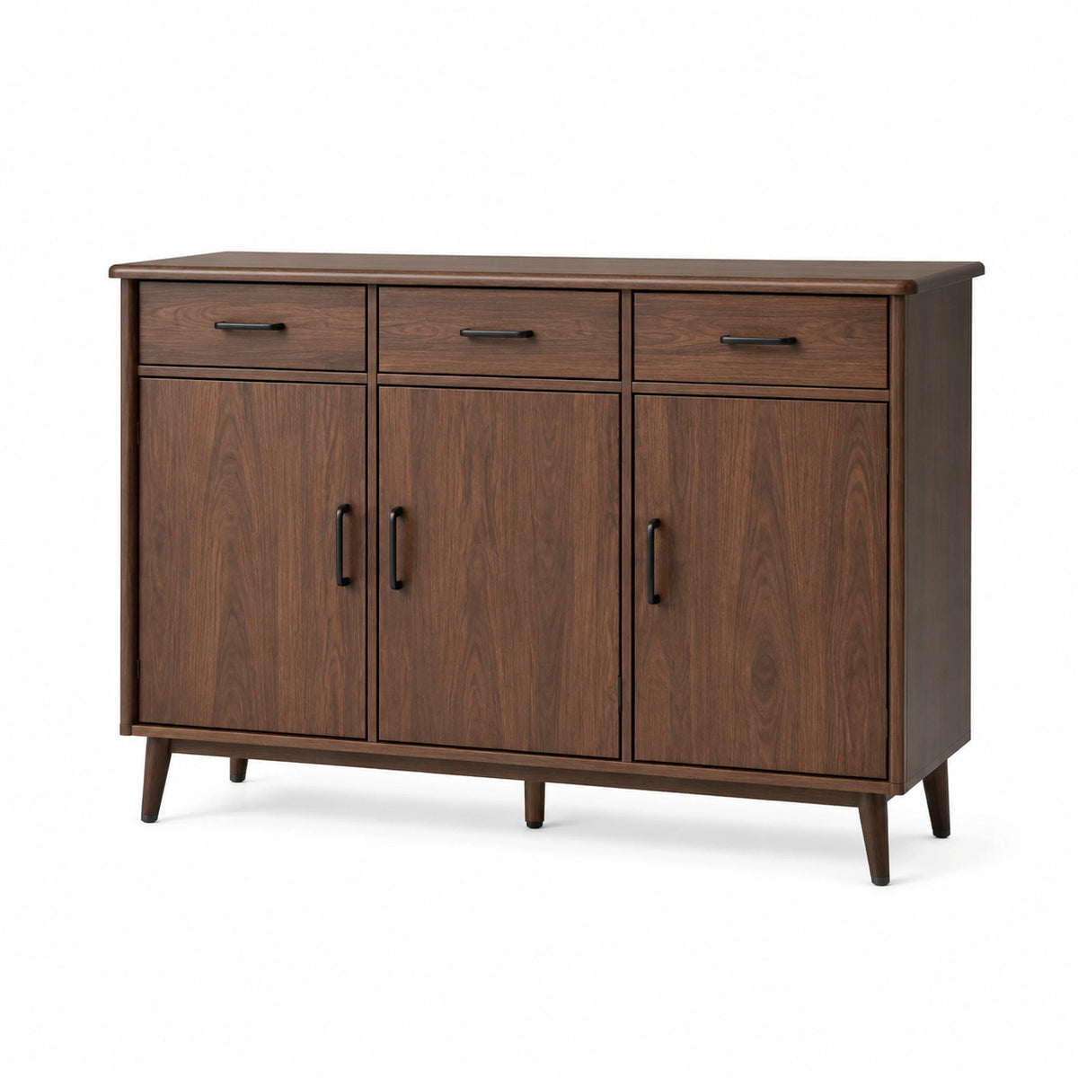 Credenza effetto noce marrone e nero, 140 × 40 × 90 cm, con 3 ante e 3 cassetti