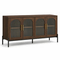 Credenza a 4 ante 160 × 40 × 80 cm, marrone scuro con vetro scanalato fumé e struttura nera