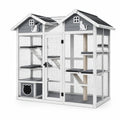 Recinto da esterno per gatti 180 × 90 × 188 cm in legno bianco, grigio e nero con casetta, tiragraffi e piattaforme