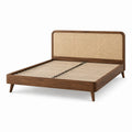 Letto matrimoniale in legno marrone naturale con testiera in rattan beige, 215 × 170 × 105 cm, per materasso 160 × 200 cm