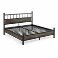 Letto matrimoniale 207 × 167 × 100 cm per materasso 160 × 200 cm, metallo nero e pannelli marrone scuro