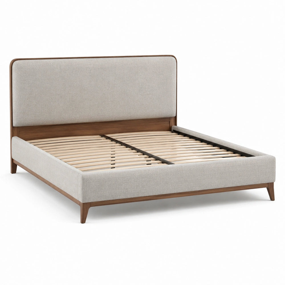 Letto matrimoniale imbottito 160 × 200 cm beige e marrone con testiera e rete a doghe