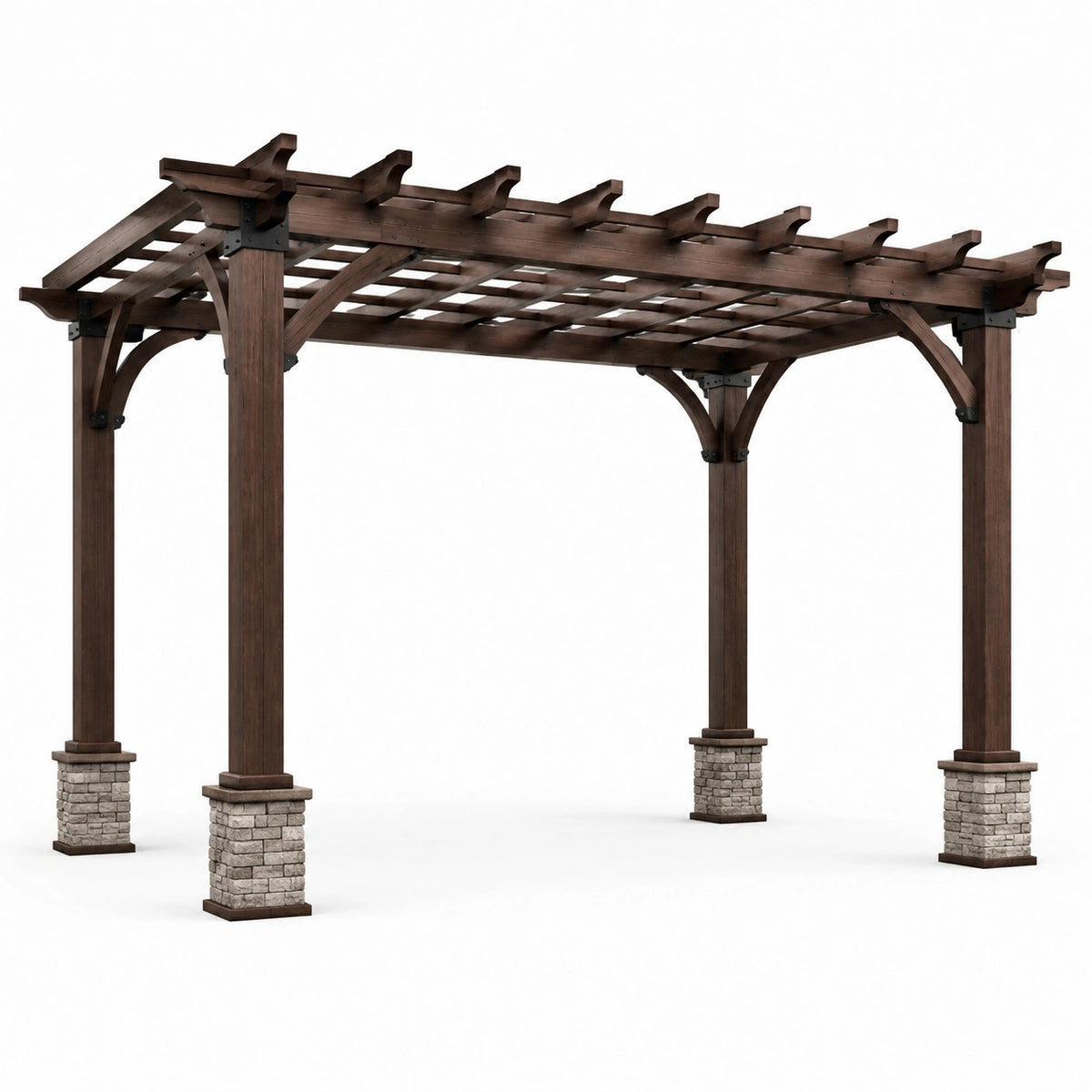 Pergola da giardino in legno marrone scuro, stile rustico, 400 × 300 × 270 cm