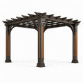 Pergola da giardino autoportante in metallo 305 × 305 × 254 cm, marrone scuro con inserti effetto legno