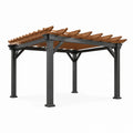 Pergola da giardino moderna in metallo antracite e marrone con tetto a lamelle, 400 × 300 × 250 cm