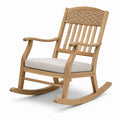 Poltrona a dondolo in legno marrone naturale con cuscino beige, 68 × 90 × 103 cm, stile rustico