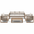 Set da giardino 4 pezzi in legno e corda, beige e marrone, divano 200 × 82 × 78 cm, 2 poltrone 80 × 82 × 78 cm e tavolino 110 × 60 × 38 cm