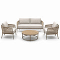 Set da giardino beige e tortora con divano 145 × 75 × 76 cm, 2 poltrone 76 × 75 × 76 cm e tavolino Ø 80 × 38 cm