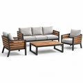 Salotto da giardino 4 pezzi grigio, nero e marrone con divano 195 × 78 × 78 cm, 2 poltrone 76 × 78 × 78 cm e tavolino 120 × 60 × 38 cm