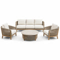 Set da esterno 4 pezzi beige, crema e marrone con divano 200 × 80 × 78 cm, 2 poltrone 78 × 80 × 78 cm e tavolino Ø 90 × 42 cm