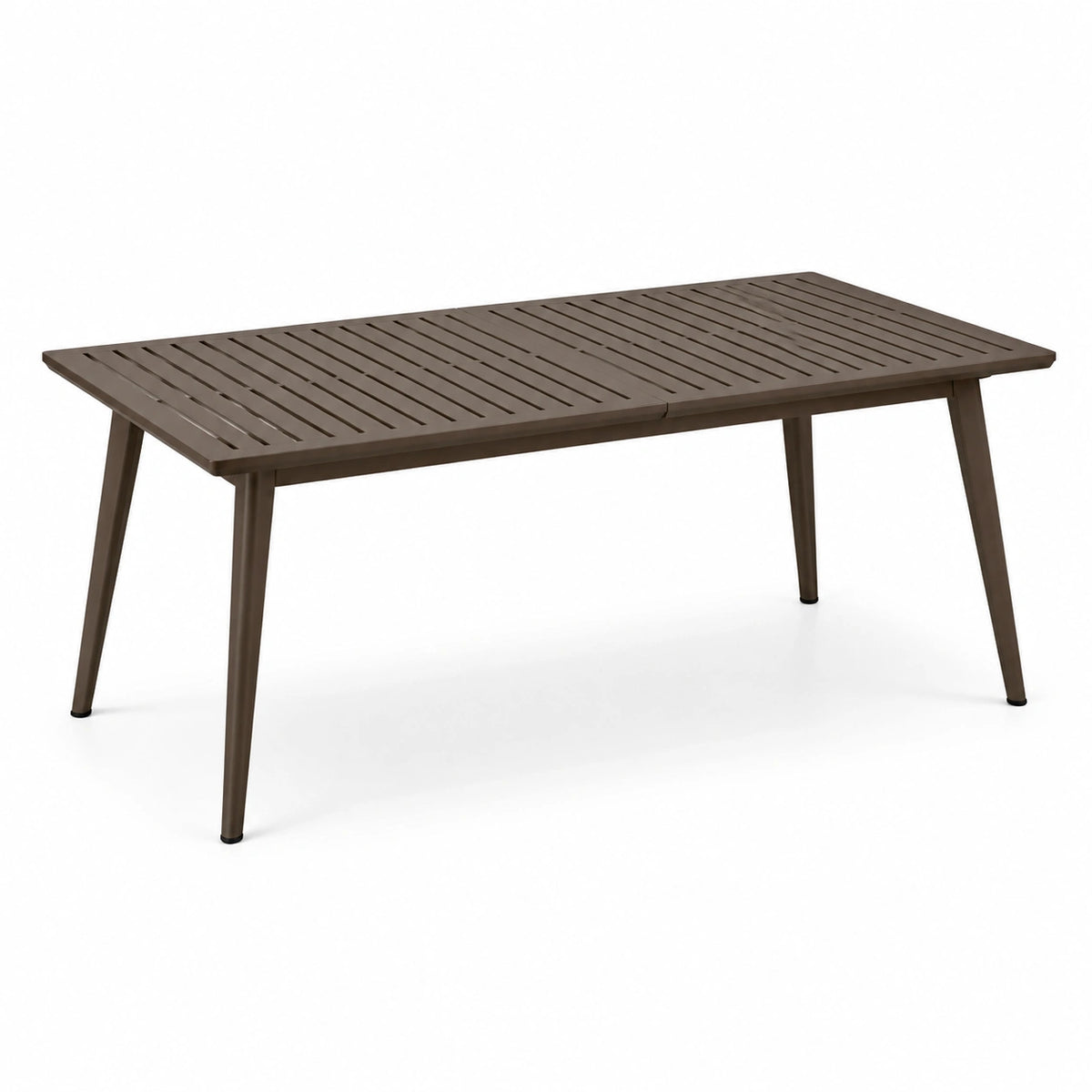 Tavolo da giardino rettangolare in metallo marrone con piano a doghe, 160 × 90 × 75 cm