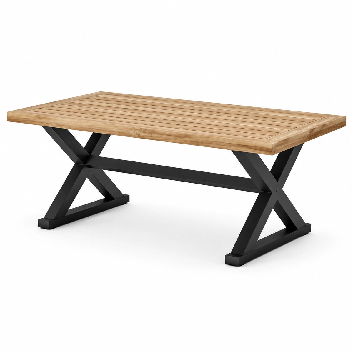 Tavolo rettangolare da esterno 180 × 90 × 75 cm in legno marrone naturale e metallo nero